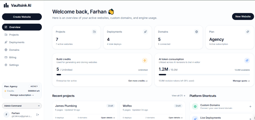 Command Center: Credits, Analytics & Active Subscriptions